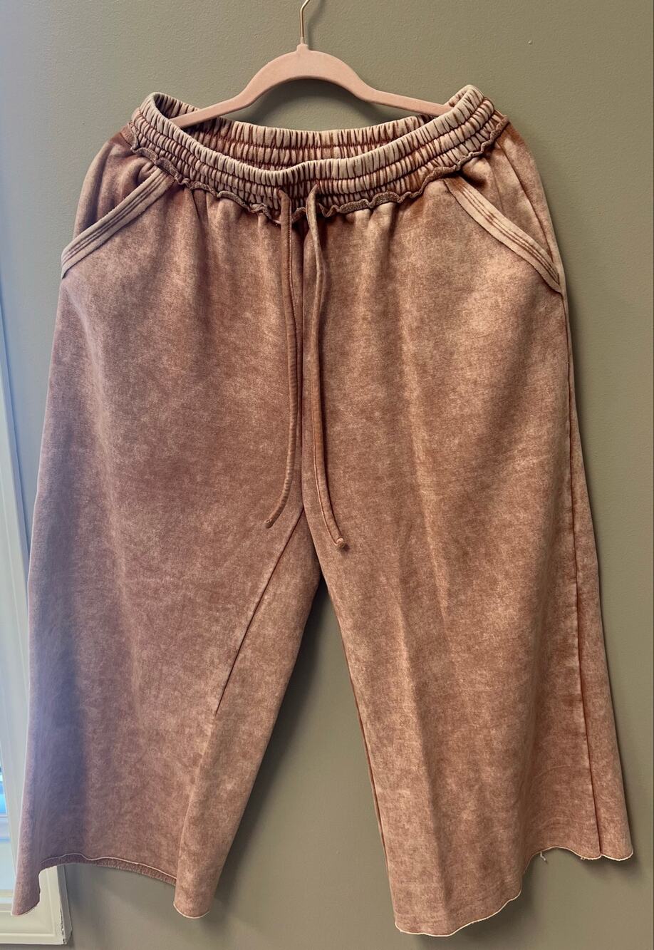 Zenana Women XL Mineral Wash Wide Leg Lounge Pants Dusty Rose  Drawstring Casual